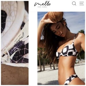 Nwot Mello The Label Minimalist Black & White Mosaic Tile Print Bikini TOP Xs